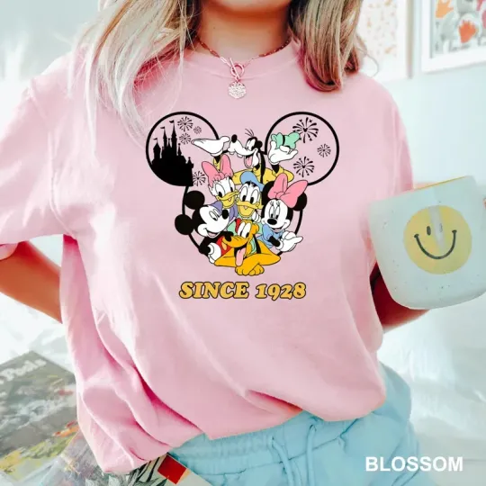 Discover Disney Mickey And Friends Graphic Since 1928 Blossom Comfort Colors T-shirt