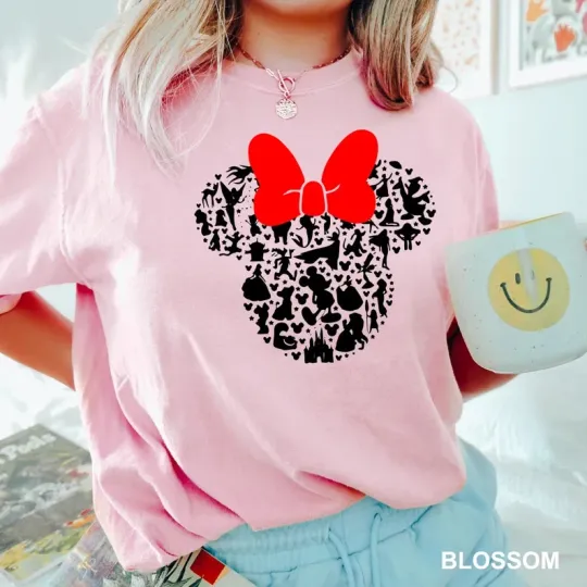 Discover Disney Minnie Mouse Head Characters Pattern Blossom Comfort Colors T-shirt