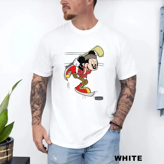 Discover Disney Mickey Mouse Retro Ice Hockey Sports White Comfort Colors T-shirt