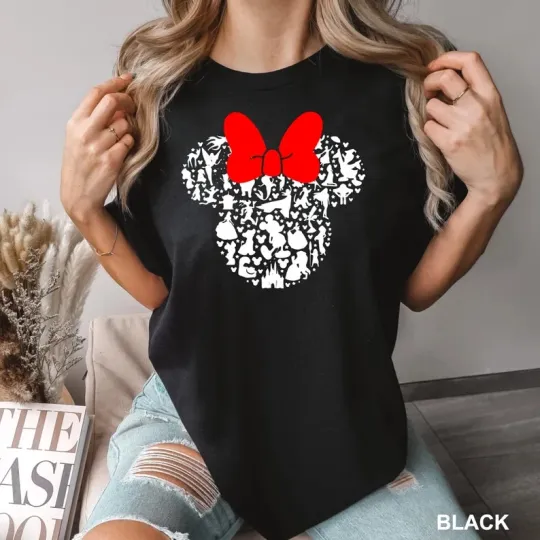 Discover Disney Minnie Mouse Head Characters Pattern Black Comfort Colors T-shirt