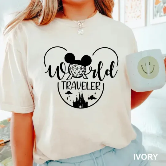 Discover Disney Mickey Mouse Epcot World Traveler Ivory Comfort Colors T-shirt