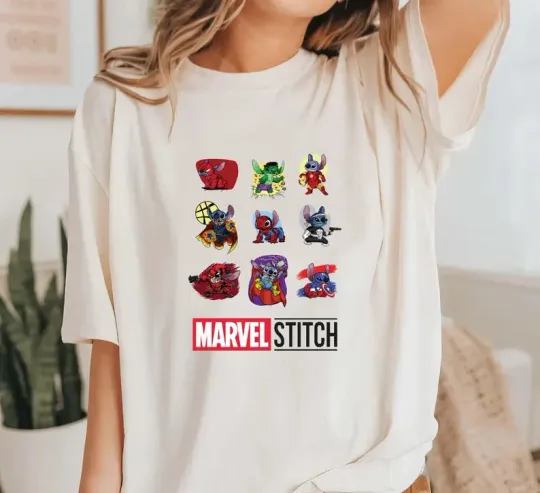 Discover Disney Marvel Stitch Funny Emotion Photos Ivory Comfort Colors T-shirt