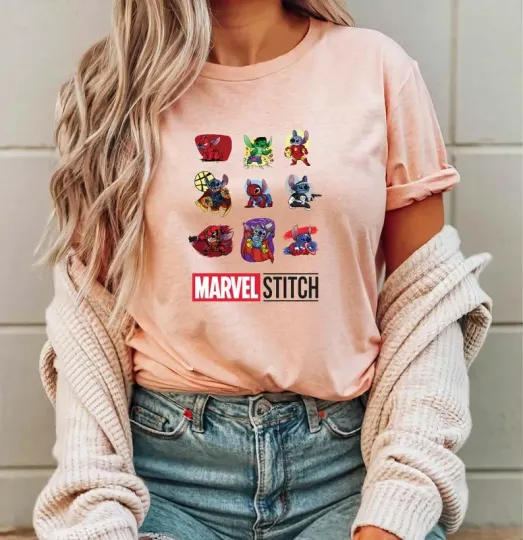 Discover Disney Marvel Stitch Funny Emotion Photos Blossom Comfort Colors T-shirt