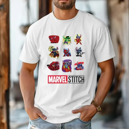 Discover Disney Marvel Stitch Funny Emotion Photos White Comfort Colors T-shirt