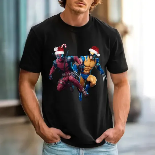 Discover Disney Marvel Deadpool Wolverine Santa Hat Black Comfort Colors T-shirt