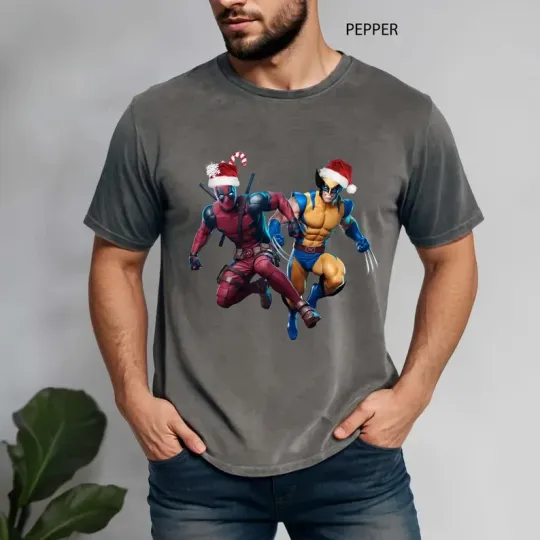 Discover Disney Marvel Deadpool Wolverine Santa Hat Pepper Comfort Colors T-shirt