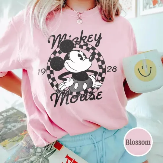Discover Disney Classic Mickey Mouse 1928 Checkered Blossom Comfort Colors T-shirt