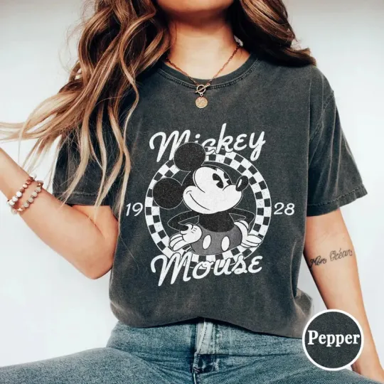 Discover Disney Classic Mickey Mouse 1928 Checkered Pepper Comfort Colors T-shirt