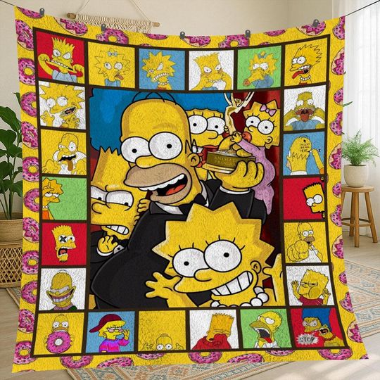 The Simpsons Family Vintage Fleece Blanket, Christmas Fleece Blanket, Holiday Gift