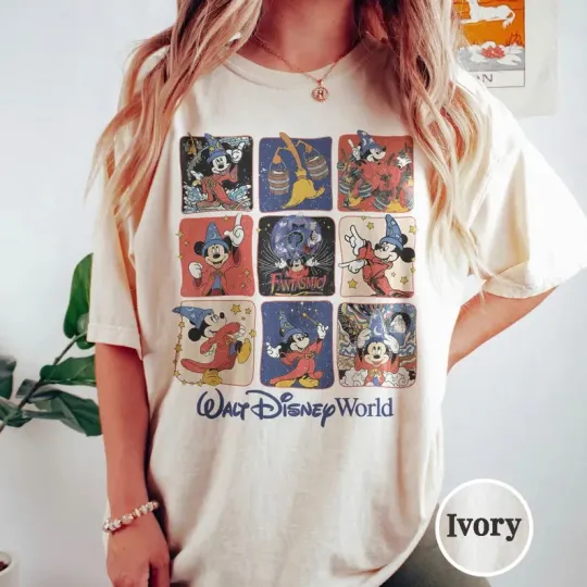 Discover Disney Retro Mickey Fantasia Sorcerer Graphics Ivory Comfort Colors T-shirt