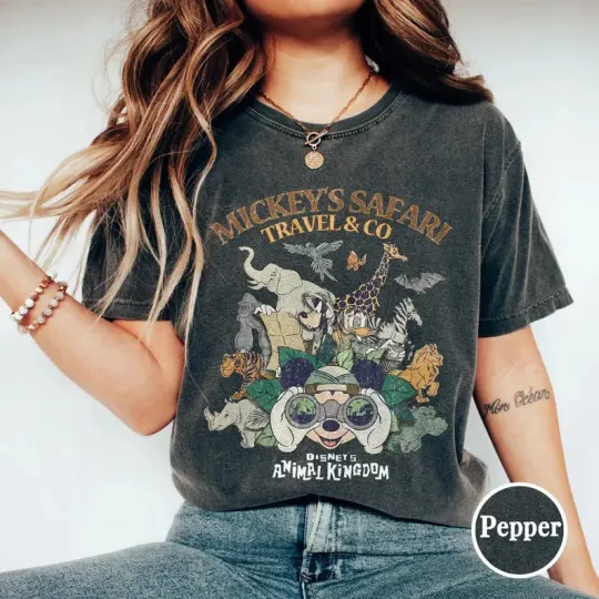 Disney Mickey Safari Travel & Co Animal Kingdom Pepper Comfort Colors T-shirt