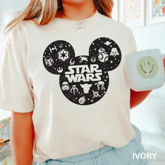 Discover Disney Mickey Ears Star Wars Pattern Ivory Comfort Colors T-shirt