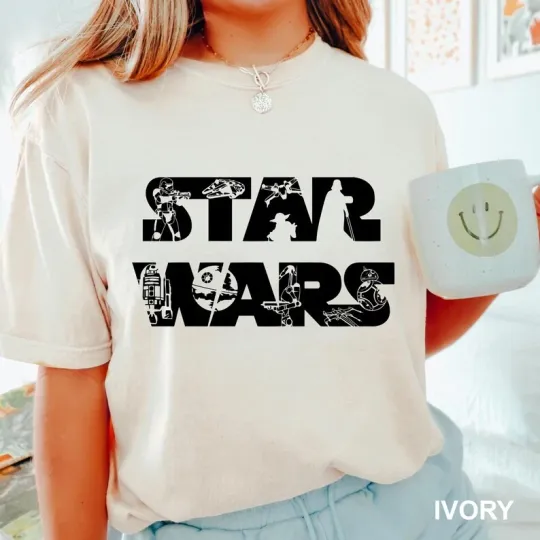 Discover Disney Star Wars Disneyworld Characters Scene Ivory Comfort Colors T-shirt