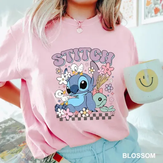 Discover Disney Lilo And Stitch Stitch With Scrump Floral Blossom Comfort Colors T-shirt