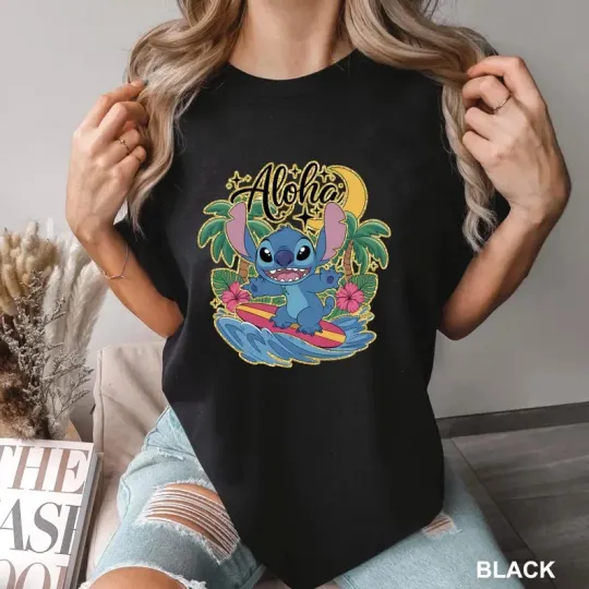 Discover Disney Lilo And Stitch Aloha Summer Time Black Comfort Colors T-shirt