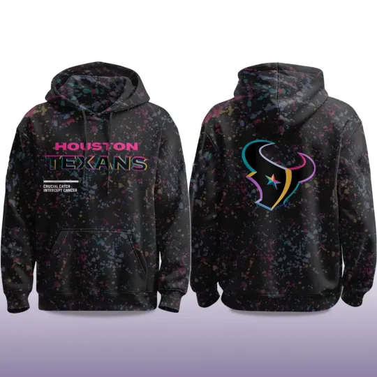 Discover Texans Black 2025 football Crucial Catch Hoodie 3D Size S to 5XL