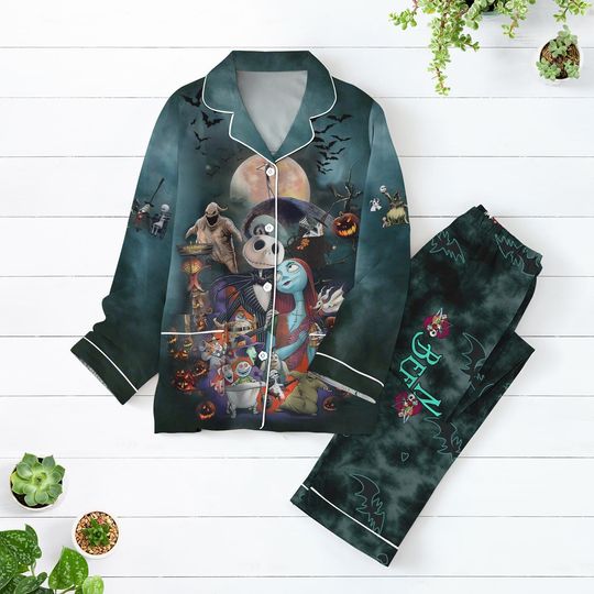 Discover Nightmare Christmas Pajamas Set, Skellington And Sally Cosplay Sleepwear Sets, Disney Horror Pajamas For Family, Halloween Costume Clothing