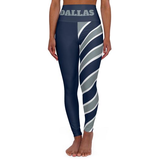 Blue and Grey Striped High Waisted Yoga Leggings for Women