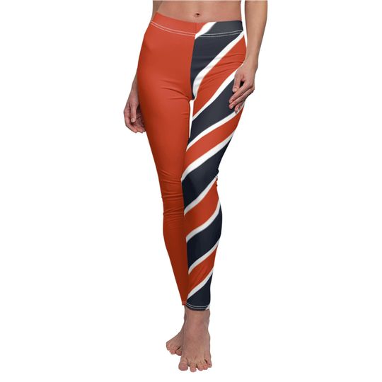 Discover Orange and Blue Women's Casual Leggings with Stripes, Chicago Football Themed Leggings, Cute yoga pants, Perfect for gameday, Gift for Her
