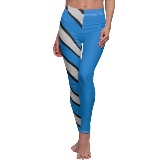 Blue and Grey Striped Football Leggings for Fans, Game Day Football Pants