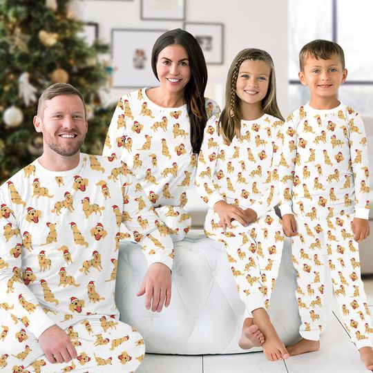 Golden Retriever Christmas Pajamas Set, Dog Retriever Xmas Matching Family Pajamas, Golden Mom Xmas Sleepwear, Animal Lover Gift For Fan