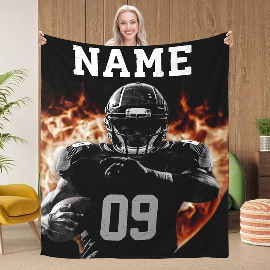 Discover Personalized Football Blanket, Custom Football Gifts for Boys, Dad, Husband, Son, Kids, Him, Football Team Gifts, Blanket with Name & Number