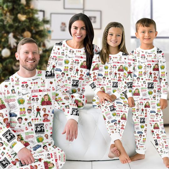 Home Alone Long Sleeve Pajamas Set, Movie Christmas Pajamas Family, Fun Matching Pajamas, Xmas Holiday Gift