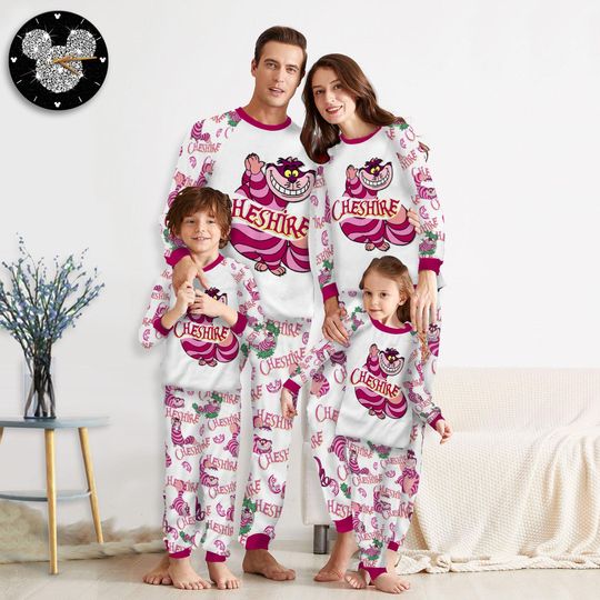Cheshire Cat Pajamas Set, Alice in Wonderland Christmas Pjs, Disney Matching Pajamas, Xmas Holiday Sleepwear
