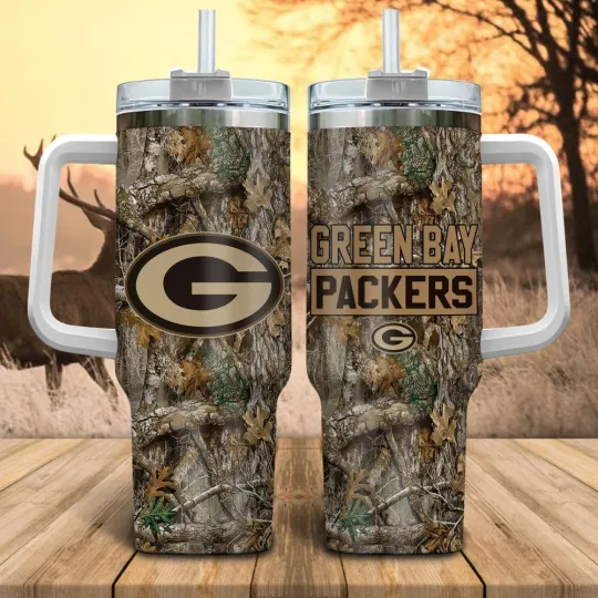 Discover Green Hunting Camo Style Custom 40oz Tumbler With Handle Stainless Cup