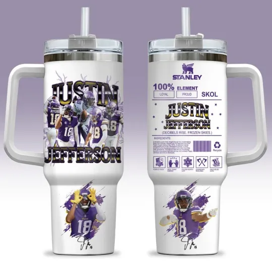 Discover Football Fan Style Purple Gold Custom 40oz Tumbler With Handle 2