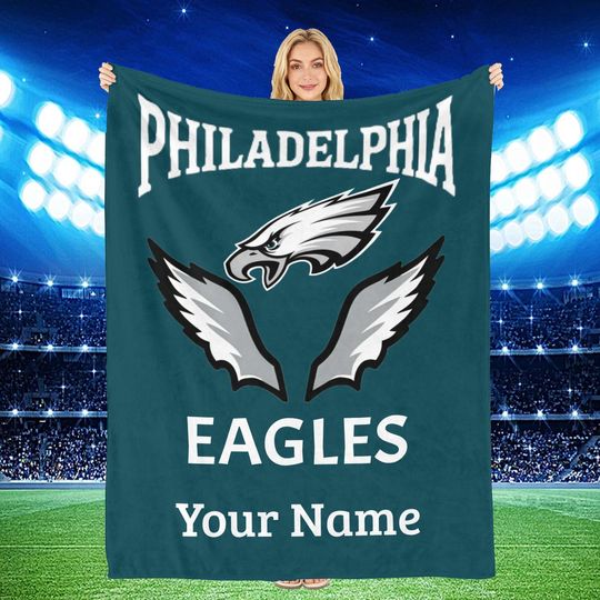 Discover Personalized Name Football Blanket: Custom Eagles Flannel Throw Gift for Birthday, Anniversary