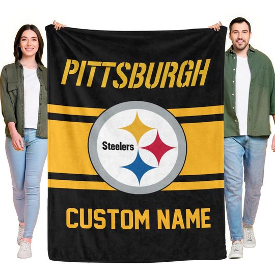 Discover Personalized Pittsburgh Steeler Football Blanket,Custom Name,Football Fan Gift