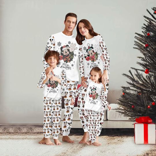 Discover Mickey Merry Christmas Pajamas Set, Disney Cartoon Xmas Sleepwear Set, Disneyland Family Matching Pjs, Festive Holiday Gift