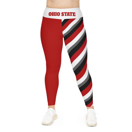 Plus Size Ohio State Striped Leggings, Yoga Pants, Game Day Gift