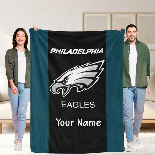 Discover Philadelphia Football Personalized Blanket -Custom Name Sports Throw-Eagles Fan Gift