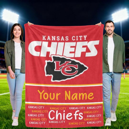 Discover Personalized Kansas City Football Blanket-Custom Name Sports Throw-Chiefs Fan Gift