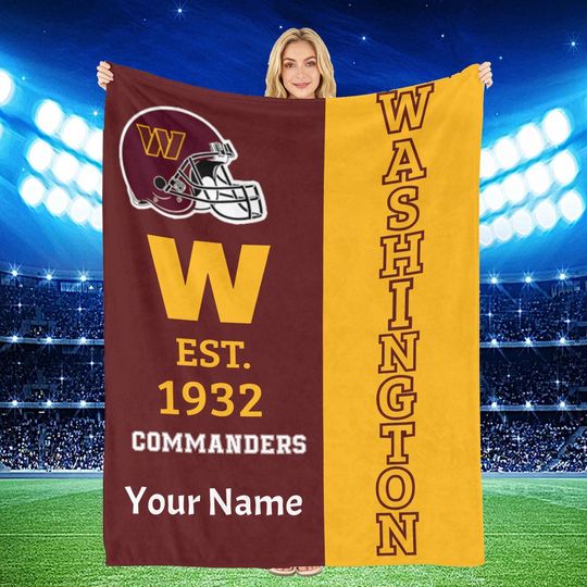 Personalized Name Football Blanket: Custom WASHINGTON COMMANDERS Flannel Gift for Birthday, Anniversary
