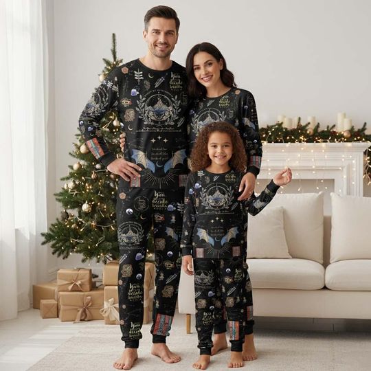 Discover Fantasy Long Sleeve Pajamas Set, Night Sky Christmas Pajamas Family, Cozy Matching Pajamas, Fantasy Holiday Gift