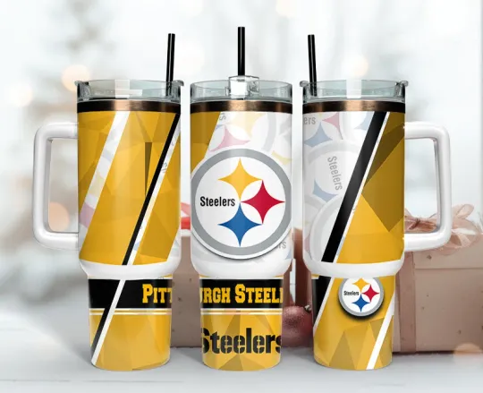Discover Pittsburgh Football 40oz Tumbler Stainless Steel Cup With Lid & Straw