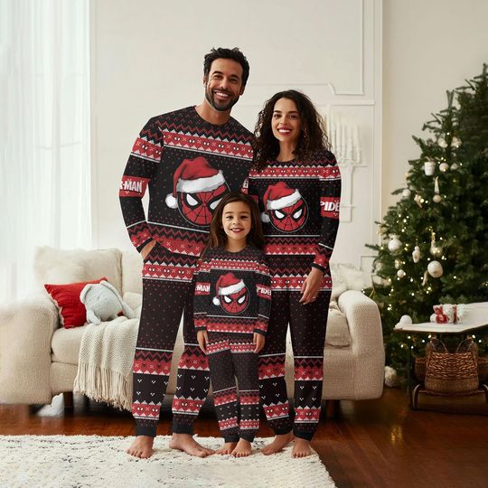 Spider-Man Santa Hat Pajamas Set, Marvel Superhero Xmas Sleepwear, Funny Holiday Pajama Outfit, Christmas Gift for Men Women