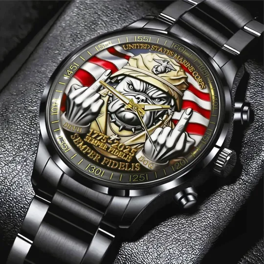 US Marine Corps Black Stainless Steel Watch