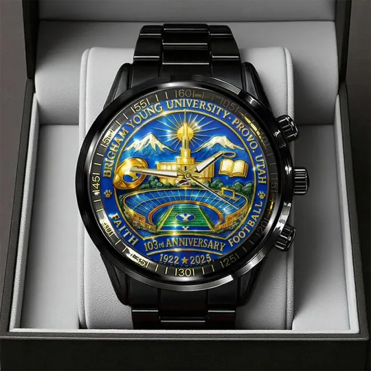 Discover BYU Cougars Football Black Stainless Steel Watch 1922-2025