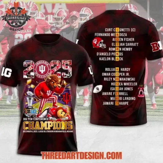 Discover 2025 Indiana Football Champ Winners Red Fan Spirit Graphic T-Shirt 3D