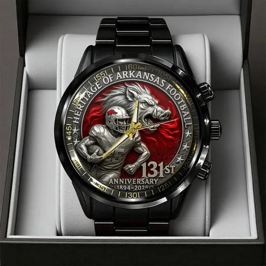 Discover Arkansas Razorbacks Football 131st Anniversary Black Stainless Steel Watch