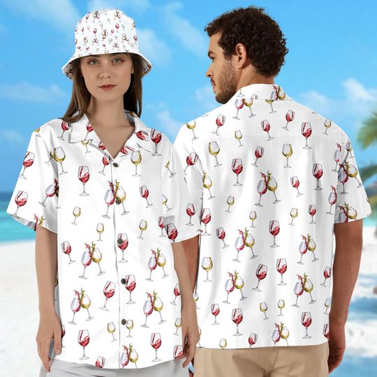 Discover Wine Glass Hawaiian Shirt, Funny Wine Shirt, Wine Lover Gift, Wine Button Up Shirt, Drink Hawaii Shirt