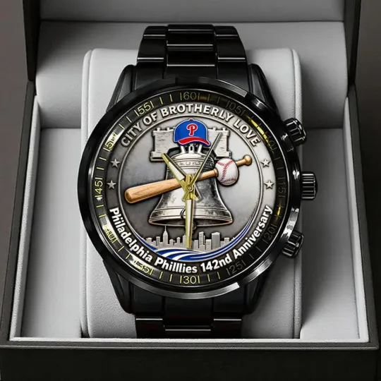Philadelphia Phillies 142nd Anniversary Black Stainless Steel Watch