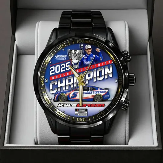 Kyle Larson 2025 NASCAR Cup Series Champion Black Stainless Steel Watch