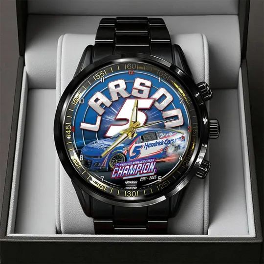 Kyle Larson 2025 NASCAR Cup Series Champion Black Stainless Steel Watch