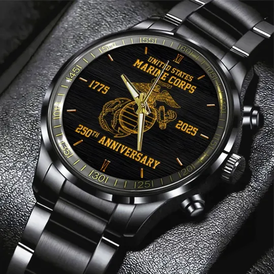 US Marine Corps Black Stainless Steel Watch United States