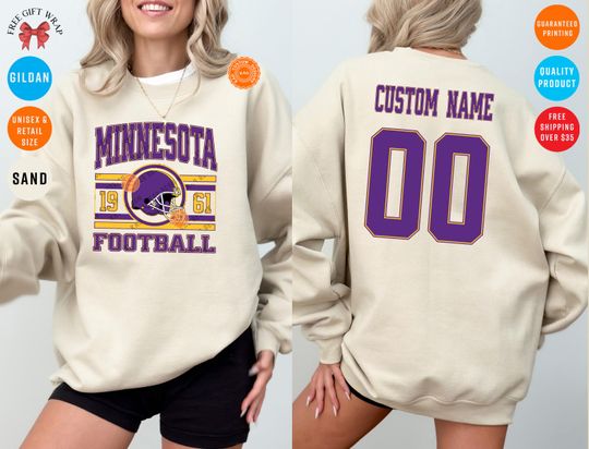 Custom Minnesota Football Sweatshirt: Viking Crewneck Jersey, Personalized Name And Number Shirts